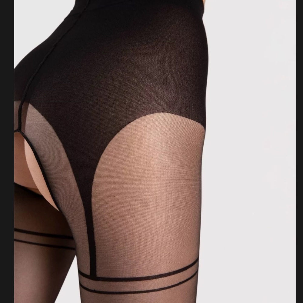 Pantyhose pinup garter black crotchless stockings Cabaret burlesque lingerie nwt
